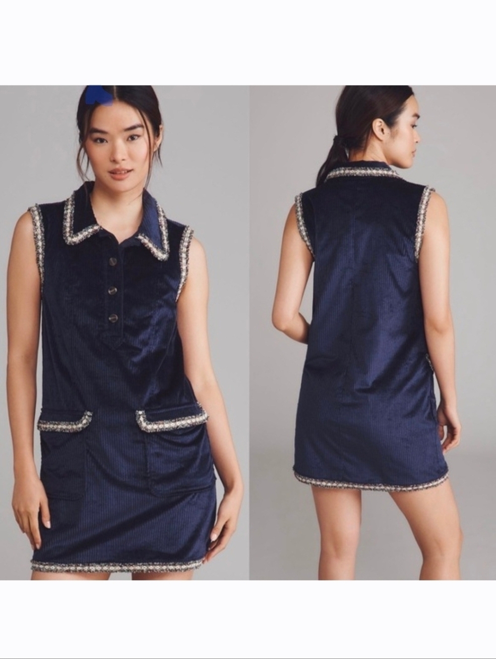 Anthropologie Size L Collared Corduroy Mini Dress with Trim